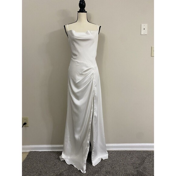 Lulus Here's to Love White Satin Backless Column Maxi Dress NWOT Size S Small - Picture 4 of 12